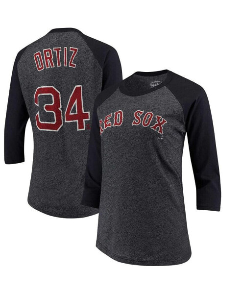 Women's David Ortiz Navy Boston Red Sox Three-Fourth-Sleeve Raglan Name and Number T-shirt