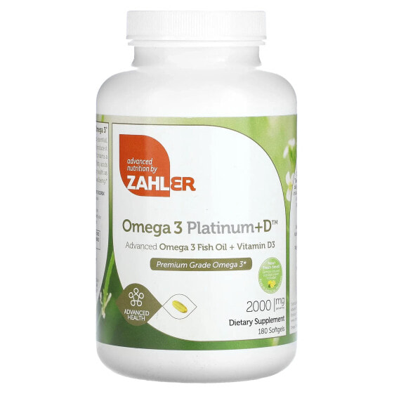 Zahler, Omega 3 Platinum + D, улучшенный рыбий жир с омега-3 и витамином D3, 1000 мг, 180 мягких таблеток