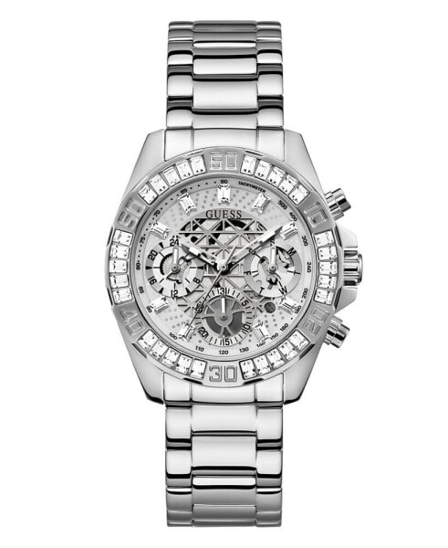 Women's Silver-Tone Glitz Stainless Steel Multi-Function Bracelet Watch 40mm