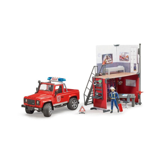 Игровой набор Bruder Пожарная часть с джипом Land Rover и пожарником 62701
