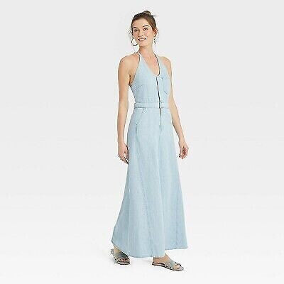 Women's Halter Neck Denim Maxi Dress - Universal Thread Blue 00