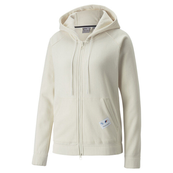 Puma Bmw Mms Hooded Full Zip Sweat Jacket Womens White Casual Athletic Outerwear