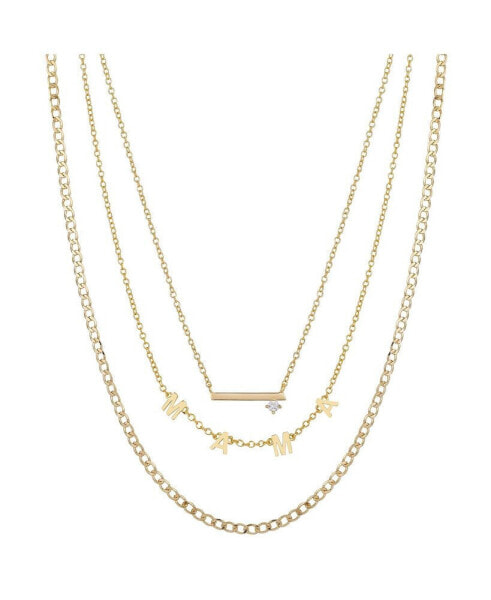 14K Gold Flash-Plated Cubic Zirconia Mama Layered Pendant Necklaces