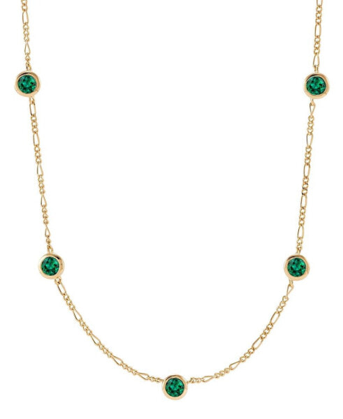 Lab-Grown Emerald Station Figaro Collar Necklace (1-1/5 ct. t.w.) in 14k Gold-Plated Sterling Silver, 16" + 2" extender