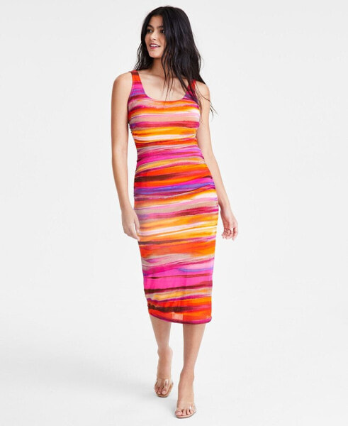 Women's Sleeveless Printed Mesh Midi Dress, Created for Macy's