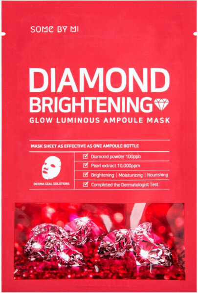 Aufhellende und beruhigende Tuchmaske mit Perlenextrakt und Diamantpulver - Some By Mi Diamond Brightening Calming Glow Luminous Ampoule Mask 25 g