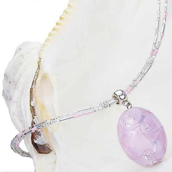 Нежное колье Pink Lace with Pearl Lampglas с чистым серебром NP2