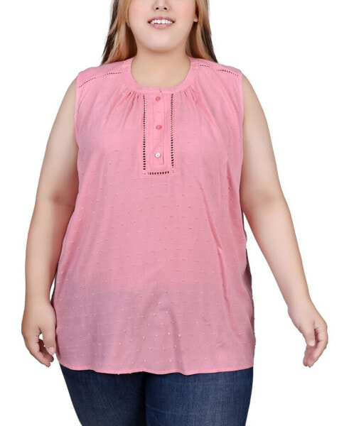 Plus Size Sleeveless Swiss Dot Blouse