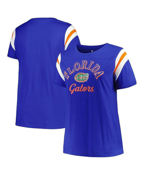 Women's Royal Florida Gators Plus Size Striped Tailgate Scoop Neck T-shirt