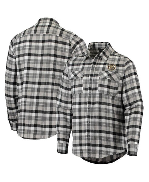 Men's Black and Gray Boston Bruins Ease Plaid Button-Up Long Sleeve Shirt