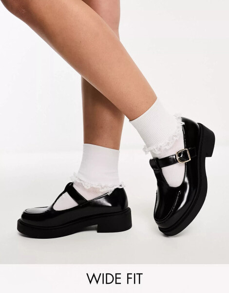 ASOS DESIGN Wide Fit Margo mary jane flat shoes in black