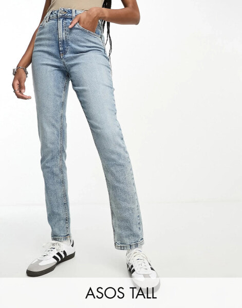 ASOS DESIGN Tall slim fit comfort mom jeans in mid blue