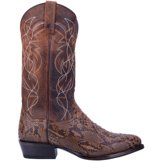 Dan Post Boots Manning Python Embroidered Round Toe Cowboy Mens Brown Dress Boo