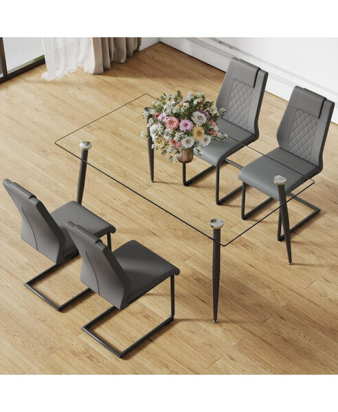 Modern Glass Table & PU Chairs, Durable & Stylish Dining Set