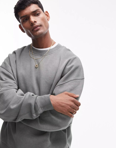 Topman relaxed fit crew sweatshirt in washed sage