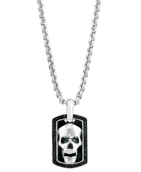 EFFY® Men's Black Spinel Skull Dog Tag 22" Pendant Necklace in Sterling Silver & Black Rhodium