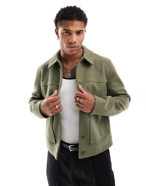 ASOS DESIGN wool look harrington jacket in green