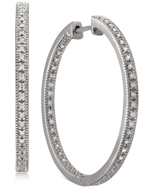 Diamond Medium In & Out Hoop Earrings (1/4 ct. t.w.) in 14k White Gold-Plated Sterling Silver, 1.1"
