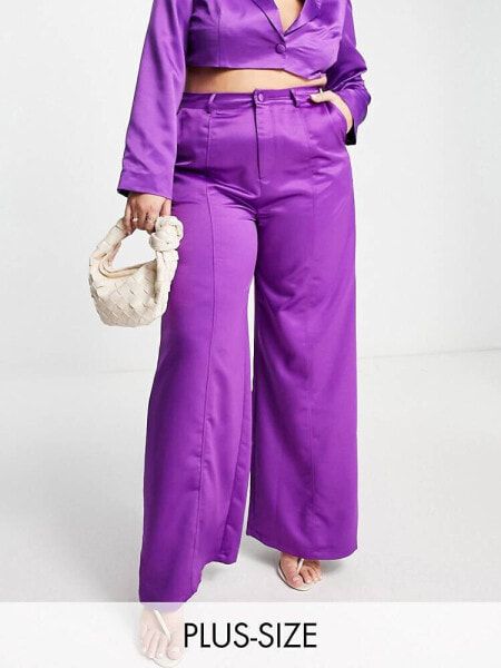 Extro & Vert Plus super wide leg trousers in winter plum satin co-ord