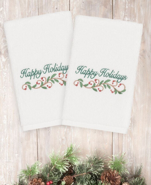 Christmas Happy Holidays 100% Turkish Cotton 2-Pc. Hand Towel Set