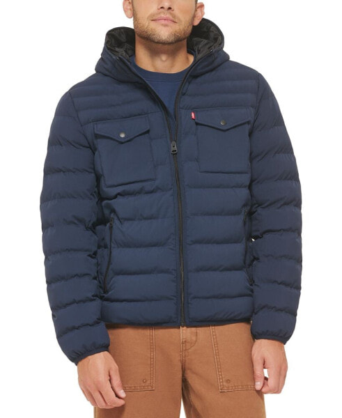 Men's Stretch Hooded Two-Pocket Quilted Jacket