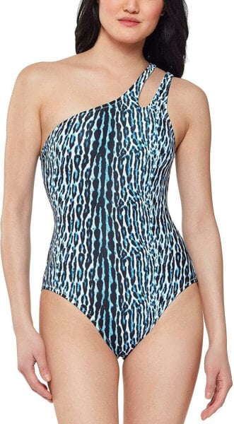 Jessica Simpson 276903 Sassy Safari One Shoulder Maillot One-Piece Dark Navy LG