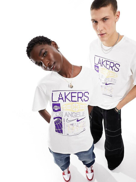 Nike Basketball NBA Unisex LA Lakers graphic t-shirt in white and multi 