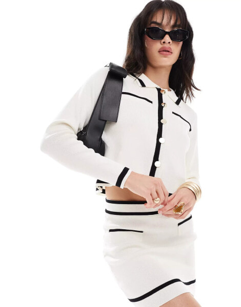 Vero Moda fine knit contrast cardigan co-ord in monochrome