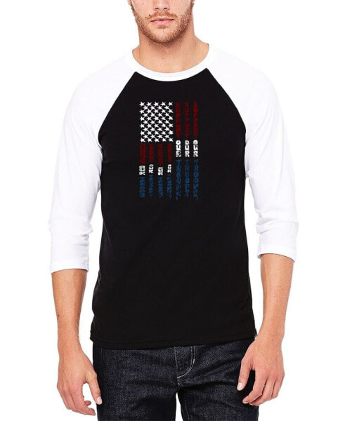 Men's Raglan Baseball 3/4 Sleeve Support Our Troops Word Art T-shirt