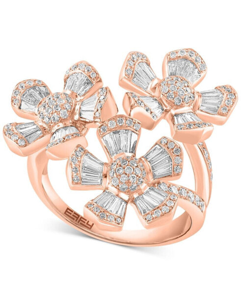 EFFY® Diamond Round & Baguette Triple Flower Statement Ring (1-3/8 ct. t.w.) in 14k Rose Gold