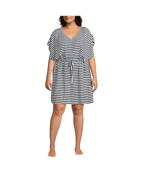 Plus Size Sheer Over d Short Sleeve Gathered Waist Swim Cover-up Dress