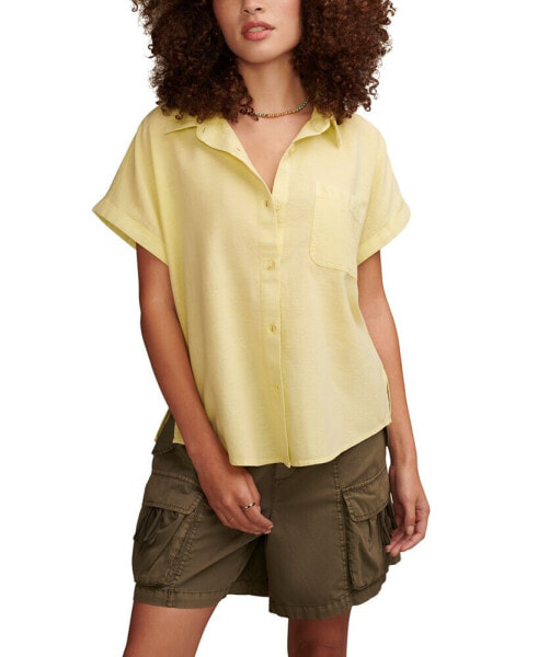 Women's Linen Short-Sleeve Button-Down Shirt