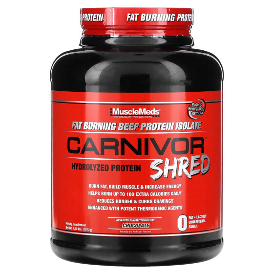 Белковый порошок для похудения MuscleMeds Carnivor Shred, Гидролизованный протеин, Шоколад, 4,35 фунтов (1,977 г)