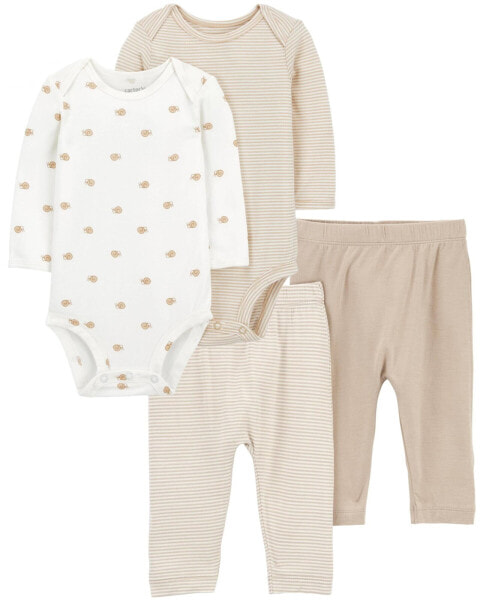 Baby 4-Piece PurelySoft Long-Sleeve Bodysuits & Pants Set NB