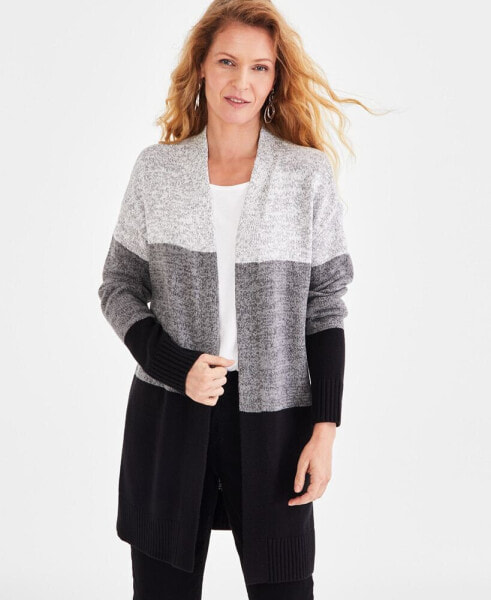 Women's Open-Front Colorblocked Cardigan, Created for Macy's