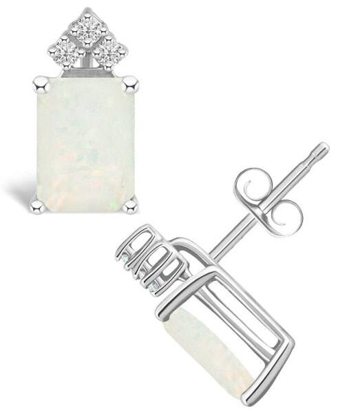 Opal (1-1/2 ct. t.w.) and Diamond (1/8 ct. t.w.) Stud Earrings in 14K Yellow Gold or 14K White Gold