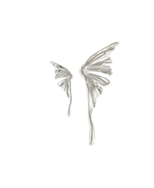 Women's Silver Metallic Wing Drop Earrings