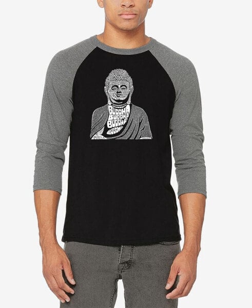 Men's Raglan Baseball 3/4 Sleeve Buddha Word Art T-shirt