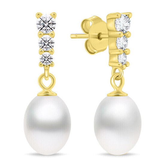 Charming gold-plated earrings with zircons and pearls EA1046Y