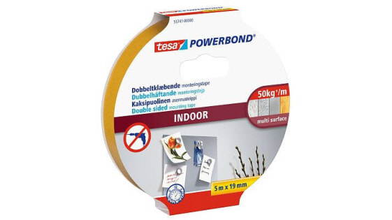 Монтажная лента для внутренних работ Tesa Powerbond INDOOR - Белая - 5 м - Пластик, Дерево - 2 кг/см