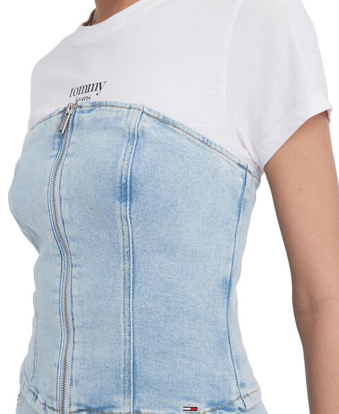 Women's Strapless Zip-Front Denim Top