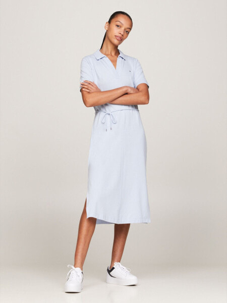 Open Placket Midi Polo Dress