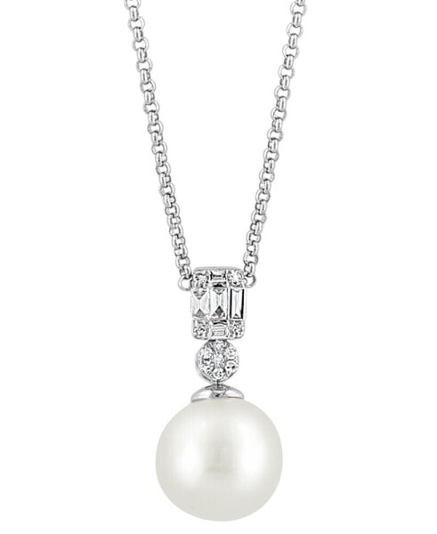 EFFY® Cultured Freshwater Pearl (9mm) & Diamond (1/10 ct. t.w.) 18" Pendant Necklace in 14k White Gold