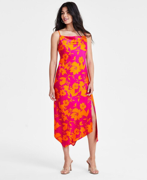 Women's Printed Cowl Neck Asymmetrical-Hem Dress, Created for Macy's
