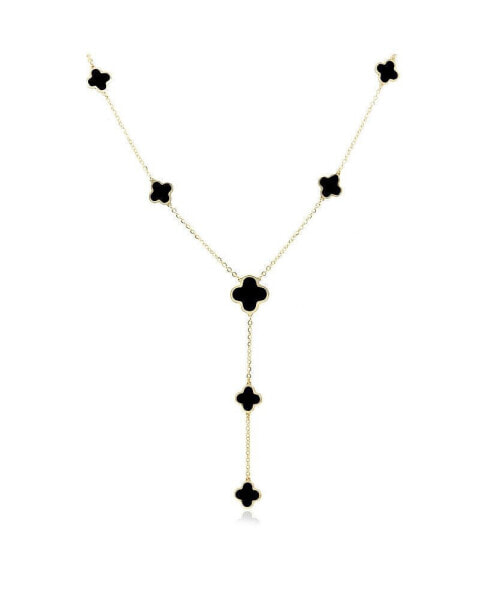 Onyx Clover Station Lariat Necklace
