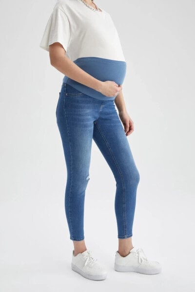 Skinny Fit Yırtık Detaylı Uzun Hamile Pantolon