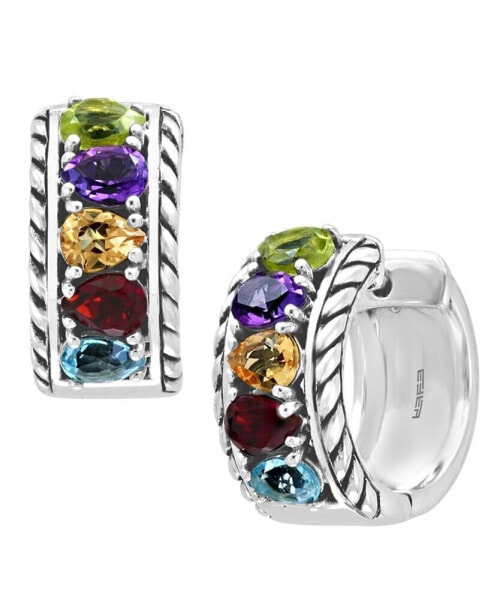 EFFY® Multi-Gemstone Small Huggie Hoop Earrings (1-7/8 ct. t.w.) in Sterling Silver