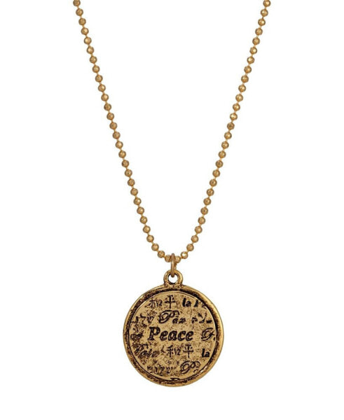 Gold-Tone Multi Language Round Peace Medallion Necklace