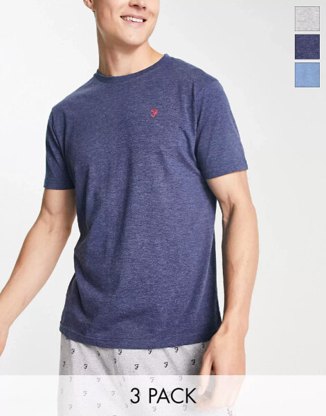 Farah 3 pack t-shirts in navy grey and blue