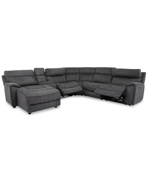 Hutchenson 6-Pc. Fabric Chaise Sectional with 2 Power Recliners and Console